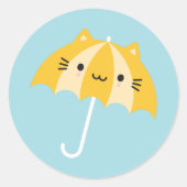 Kawaii Cat Umbrella Runder Aufkleber (Vorderseite)