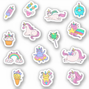 Kawaii Cat Unicorn Rainbow Colorful Birthday Aufkleber