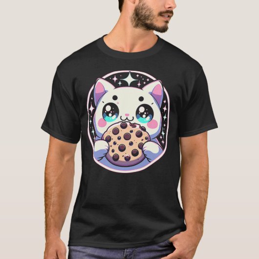Kawaii Cat with Chocolate Chip Cookie T-Shirt (Vorderseite)
