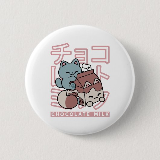 Kawaii Cat with Chocolate Milk – Japanese Pop Art Button (Vorderseite)