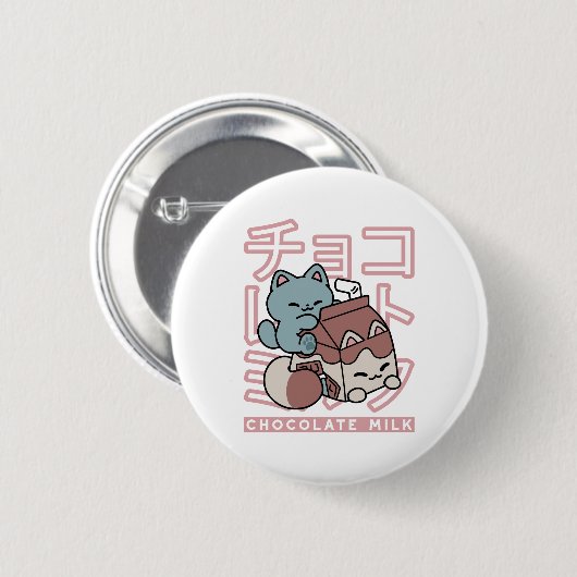 Kawaii Cat with Chocolate Milk – Japanese Pop Art Button (Vorne & Hinten)