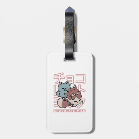 Kawaii Cat with Chocolate Milk – Japanese Pop Art  Gepäckanhänger (Rückseite vertikal)
