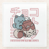 Kawaii Cat with Chocolate Milk – Japanese Pop Art Glasuntersetzer (Vorderseite)
