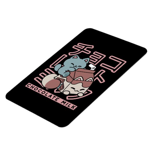 Kawaii Cat with Chocolate Milk – Japanese Pop Art Magnet (Linke Seite)