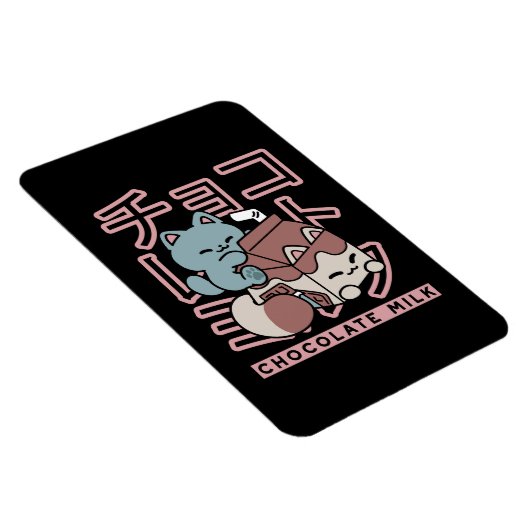 Kawaii Cat with Chocolate Milk – Japanese Pop Art Magnet (Rechte Seite)