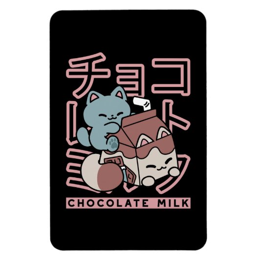 Kawaii Cat with Chocolate Milk – Japanese Pop Art Magnet (Vertikal)