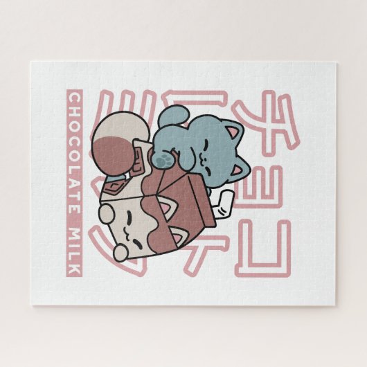 Kawaii Cat with Chocolate Milk – Japanese Pop Art Puzzle (Horizontal)