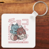 Kawaii Cat with Chocolate Milk – Japanese Pop Art  Schlüsselanhänger (Rückseite)