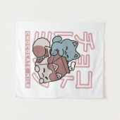 Kawaii Cat with Chocolate Milk – Japanese Pop Art Wandteppich (Vorderseite (Horizontal))