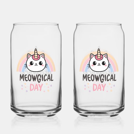 Kawaii Caticorn mit Pastell-Regenbogen Dosenglas (Vorderseite)