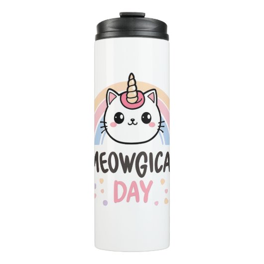 Kawaii Caticorn with Pastel Rainbow Thermosbecher (Vorderseite)