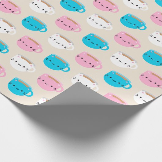 Kawaii Cats Cup of Tea Geschenkpapier (Ecke)