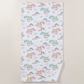Kawaii Cats Rainy Day Pattern Beach Handtuch (Vorderseite)