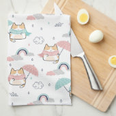 Kawaii Cats Rainy Day Pattern Küchentuch (Viertel Falte)