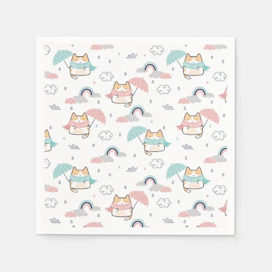 Kawaii Cats Rainy Day Pattern Paper Napkins Serviette (Vorderseite)
