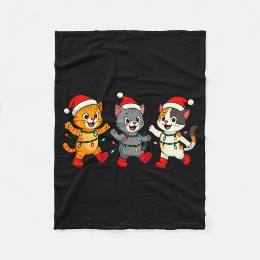 Kawaii Cats Santa Hat Dancing Lights Christmas Dan Fleecedecke (Vorderseite)