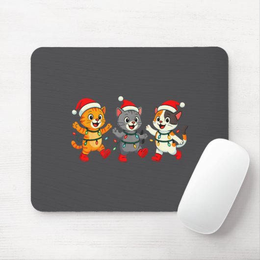 Kawaii Cats Santa Hat Dancing Lights Christmas Dan Mousepad (Mit Mouse)
