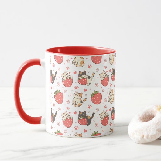 Kawaii Cats & Strawberries Tasse (Mit Donut)