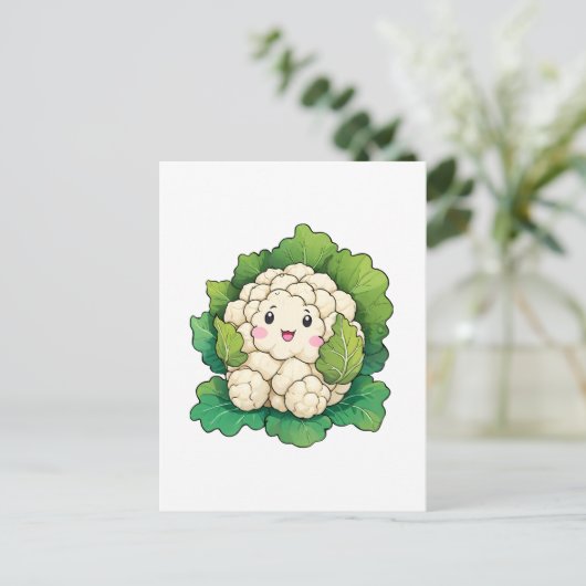 Kawaii Cauliflower Postkarte (Stehend Vorderseite)
