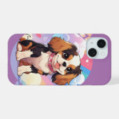Kawaii Cavalier King Charles Pastel Rainbow iPhone 15 Hülle (Rückseite (Horizontal))