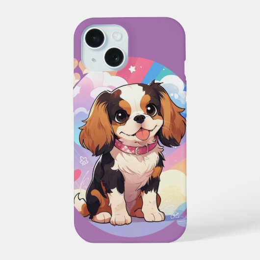 Kawaii Cavalier King Charles Pastel Rainbow iPhone 15 Hülle (Rückseite)