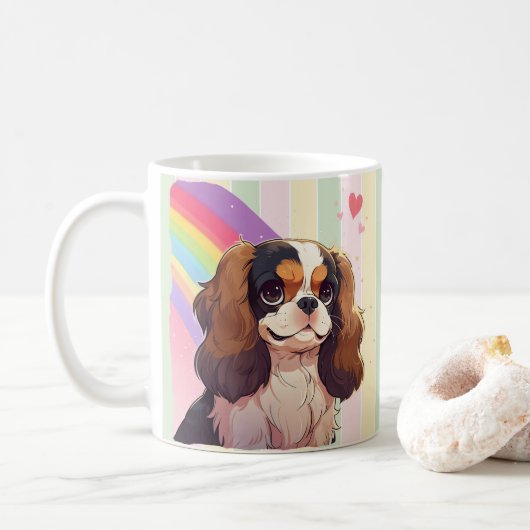 Kawaii Cavalier King Charles Pastel Rainbow Kaffeetasse (Mit Donut)