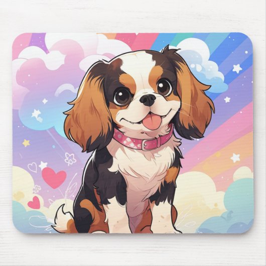 Kawaii Cavalier King Charles Pastel Rainbow Mousepad (Vorne)