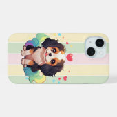 Kawaii Cavalier King Charles Pastel Rainbow Schwan iPhone 15 Hülle (Rückseite (Horizontal))