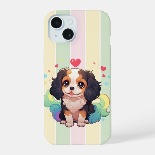 Kawaii Cavalier King Charles Pastel Rainbow Schwan iPhone 15 Hülle (Rückseite)