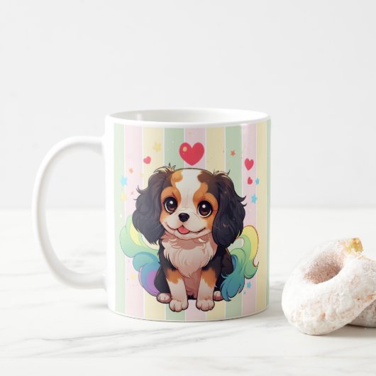 Kawaii Cavalier King Charles Pastel Rainbow Schwan Kaffeetasse (Mit Donut)