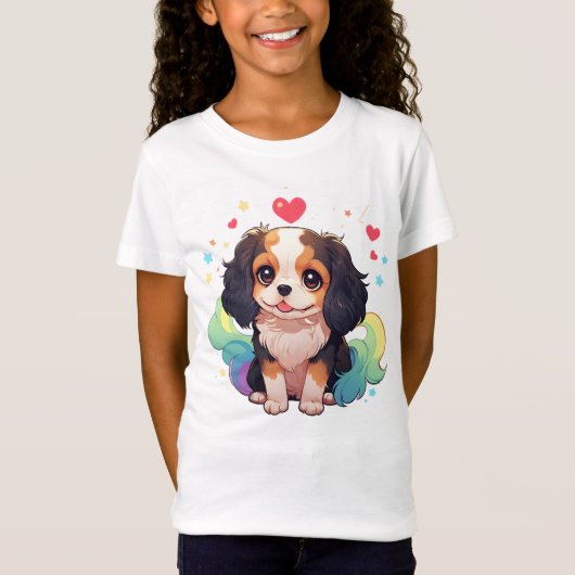 Kawaii Cavalier King Charles Pastel Rainbow Schwan T-Shirt (Vorderseite)