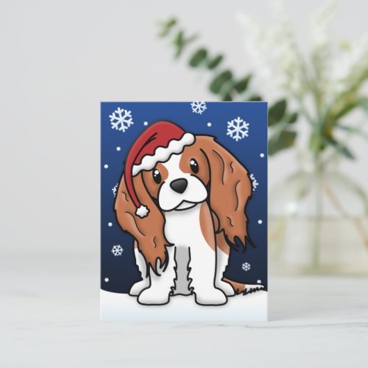 Kawaii Cavalier Spaniel Feiertagspostkarte (Stehend Vorderseite)