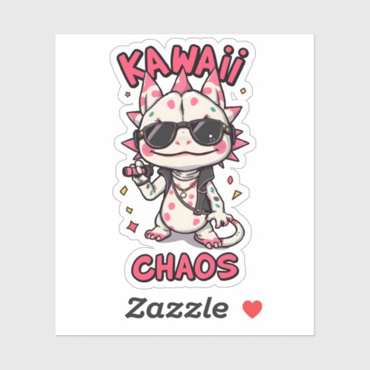 Kawaii Chaos Cool Axolotl Sunglasses LeatherJacket Aufkleber (Blatt)