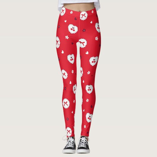 Kawaii Cherries and Bows Pattern Leggings (Vorderseite)