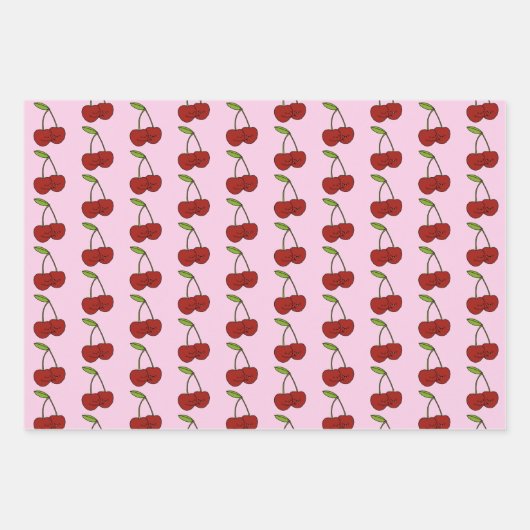 Kawaii Cherries, Polka Dots and Stripes Set von 3 Geschenkpapier Set (Vorderseite)