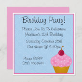 Kawaii Cherry Cupcake Geburtstagsparty Einladungen (Vorne/Hinten)