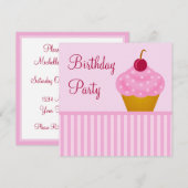 Kawaii Cherry Cupcake Geburtstagsparty Einladungen (Vorne/Hinten)