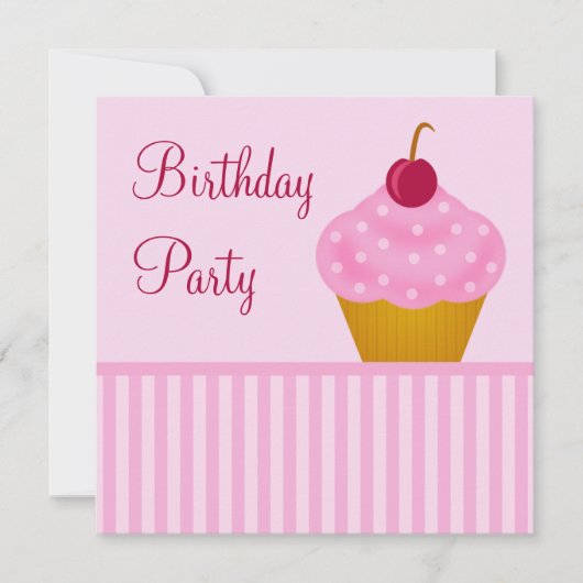 Kawaii Cherry Cupcake Geburtstagsparty Einladungen (Vorderseite)