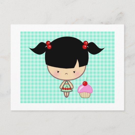 Kawaii Cherry Cupcake Postkarte (Vorderseite)
