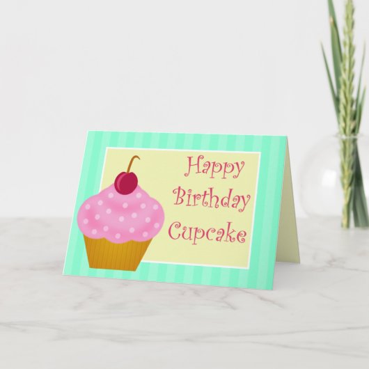 Kawaii Cherry Happy Birthday Cupcake Card Karte (Vorderseite)