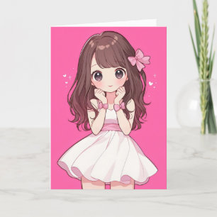Kawaii Chibi Anime Girl Pink Feiertagskarte