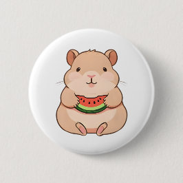 Kawaii Chibi Capybara beim Essen einer Wassermelon Button