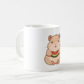 Kawaii Chibi Capybara beim Essen einer Wassermelon Kaffeetasse (Vorderseite Links)