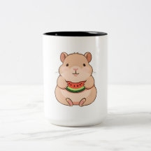Kawaii Chibi Capybara beim Essen einer Wassermelon