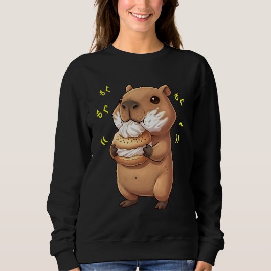 Kawaii Chibi Capybara Munching Happily Funny Water Sweatshirt (Vorderseite)