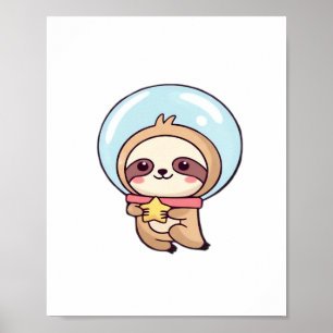 Kawaii Chibi Faultier Astronaut – Süßes Weltraum F Poster