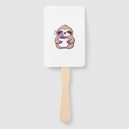 Kawaii Chibi Faultier mit Kaffeetasse � Cute schla Fächer (Vorderseite)