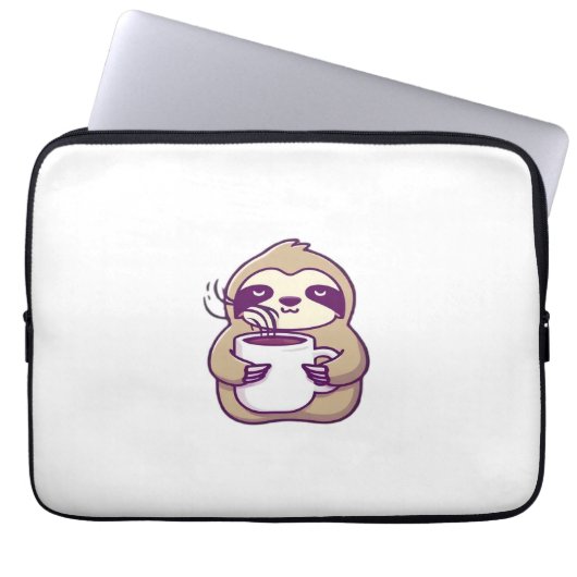 Kawaii Chibi Faultier mit Kaffeetasse � Cute schla Laptopschutzhülle (Vorderseite)