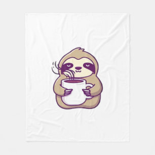 Kawaii Chibi Faultier mit Kaffeetasse � Süßes schl Fleecedecke
