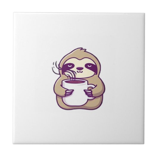 Kawaii Chibi Faultier mit Kaffeetasse � Süßes schl Fliese (Vorderseite)